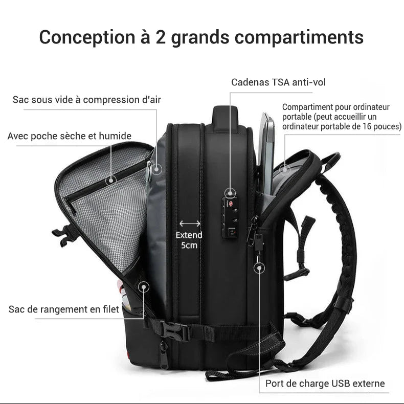 Sac à dos cabine à compression sous vide - Extensible - 40L