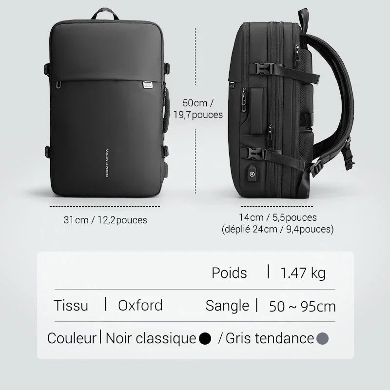 Sac à dos extensible - format cabine - compression sous vide