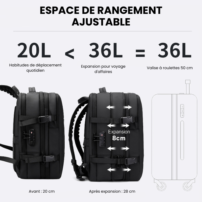 Sac a Dos Cabine Noir Compression Sous Vide